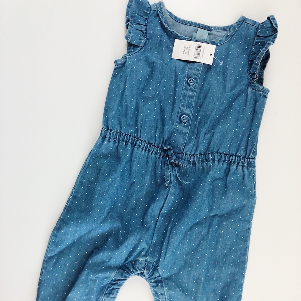 NWT BabyGap Lightweight Denim Dot Romper